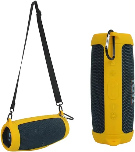 Vista 8 de Funda de silicona para altavoz Bluetooth J.BL Charge 5, funda protectora de viaje portátil con correa para el hombro y mosquetón (negro)