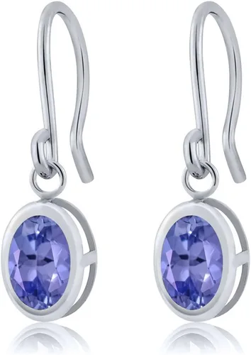Vista 2 de Gem Stone King Aretes colgantes de plata de ley 925 de 0.276 x 0.197 in con piedra natal ovalada de alambre francés para mujer