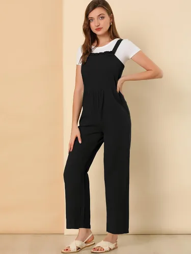 Vista 2 de Allegra K Overol de algodón casual vintage con bolsillos anchos para mujer