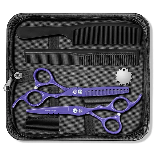 Vista 9 de Purple Dragon Profesional de Japón Juego de Tijeras de Peluquería 440C para Salón de Corte y Tijeras de Adelgazamiento para Barbería con Bolsa
