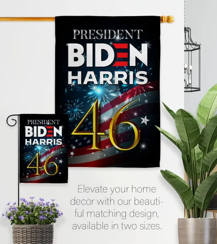 Vista 8 de Biden Harris Flag Juego de bandera de jardín President 46 con soporte de pared para votación patriótica, fiesta de té republicana demócrata