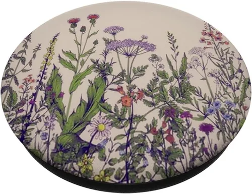 Vista 2 de Lindo diseño simple de flores silvestres floral en beige PopSockets estándar PopGrip