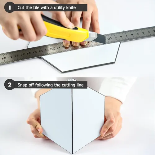 Vista 6 de Protector contra salpicaduras hexagonal blanco de despegar y pegar - Azulejo de pared de cerámica sintética, compuesto de aluminio tipo panal