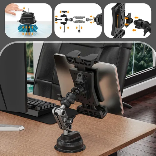 Vista 7 de Soporte de tableta para camión, soporte de tableta de automóvil, resistente súper ventosa/base adhesiva, soporte para iPad para salpicadero
