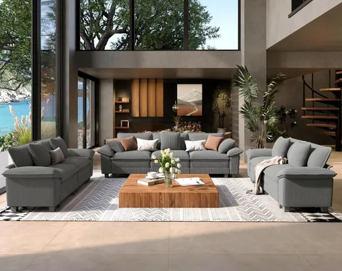 Vista 32 de SUNSHINE VALLEY - Juego de sofá de 2 piezas para sala de estar, sofá biplaza y sillón