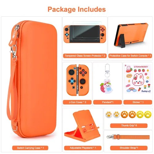 Vista 4 de Younik Switch Accessories Bundle, 15 in 1 Orange Switch (NOT OLEDLite) Accessories Kit for Girls Include Switch Carrying Case, Adjustable Stand