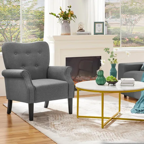 Vista 2 de Yaheetech Sillón Moderno, Silla de Acento de Mediados de Siglo con Patas de Madera Resistentes y Respaldo Alto para Espacios Pequeños, Silla de Club