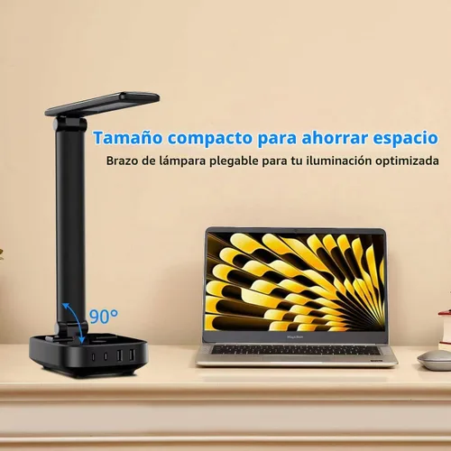 Vista 8 de Yostyle Lámpara de escritorio LED con 4 puertos de carga USB y 2 salidas de CA, estación de tira de alimentación con cable de extensión de 5 pies