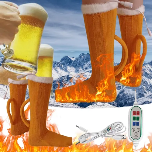 Vista 2 de Calcetines creativos para taza de cerveza, calcetines térmicos de punto amarillo, calcetines cálidos para hombres y mujeres, calcetines cálidos