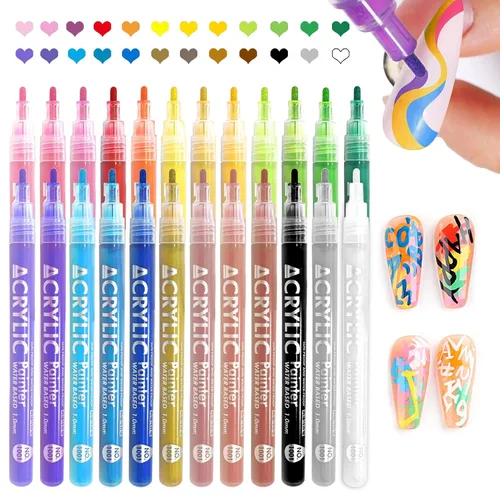 Vista 8 de IONSGAKO Juego de bolígrafos de arte de uñas de 12 colores, bolígrafos de esmalte de uñas, bolígrafo de dibujo de arte de uñas, secado rápido