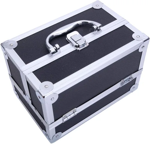 Vista 8 de Caja de maquillaje Estuche de tren de gran capacidad de almacenamiento portátil organizador de cosméticos de viaje con compartimentos y bandejas