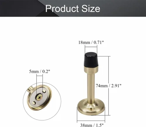 Vista 2 de MroMax Tope de puerta parachoques protector de pared amortiguador de sonido soporte de pared con punta de goma, tono dorado, 1 unidad