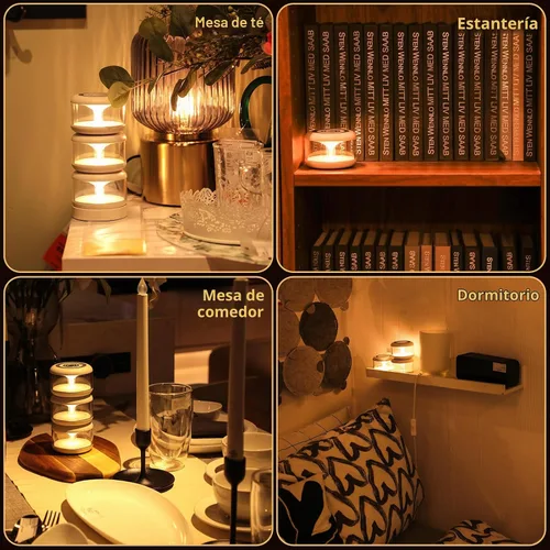 Vista 3 de oneleaf Luz de Ambiente Portátil LED Luz Nocturna, lámpara de vela, tres luces con base de carga, interruptor táctil recargable sin cable para baño