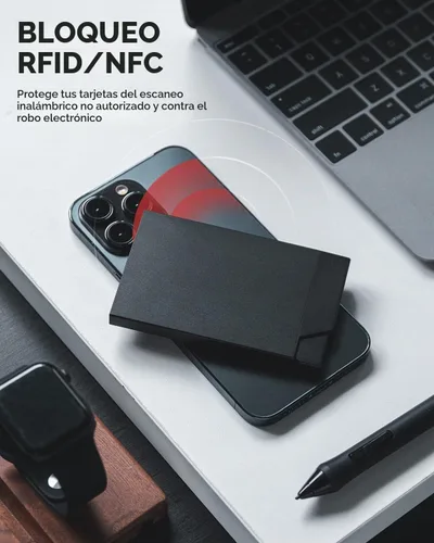 Vista 5 de VULKIT Tarjetero desplegable minimalista para tarjetas de crédito, bloqueo RFID, funda delgada de metal para hombres o mujeres (negro)