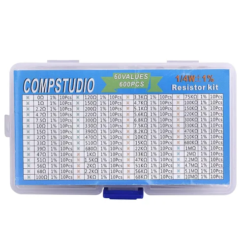 Vista 4 de 1/2W 1% 40 valores 400 piezas Kit surtido de resistencias 1/2 vatios Resistencia fija de película metálica Paquete variado de resistencias fijas