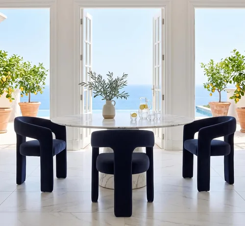 Vista 44 de RIVOVA Silla de comedor moderna de barril, silla lateral acolchada en lino con brazos cómoda para tocador, silla para comedor, sala de estar