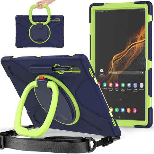Vista 34 de Funda de rotación 360 para Galaxy S8 Ultra de 14.6 pulgadas, funda resistente con anillo giratorio, correa de transporte para hombro, correa de Negro