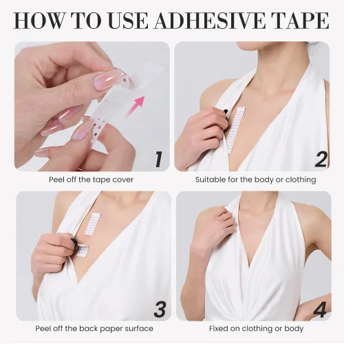 Vista 7 de Cinta de doble cara para ropa y cuerpo (100 piezas) cinta de moda transpirable de doble cara, cinta de tela invisible adecuada para ropa y cuerpo