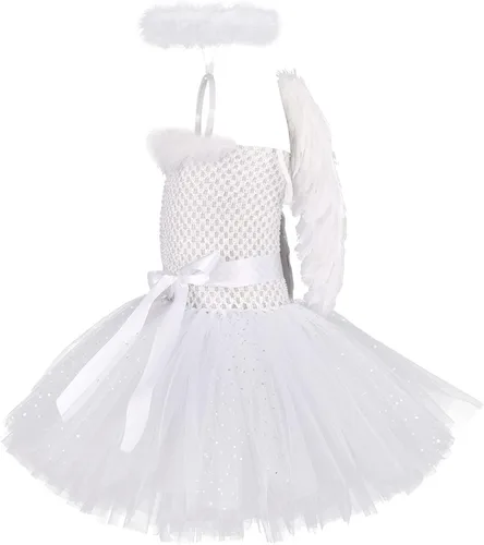 Vista 2 de IBTOM CASTLE Kids Angel and Devil Costume for Girl Tutu Skirt & Angel Wings & Angel Halo Fairy Halloween Dress Up Outfit Set