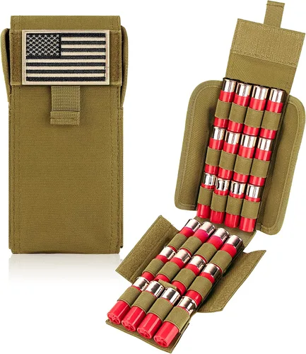 Vista 6 de 24 Round Shotgun Shotshell Ammunition Reload Holder Quick Access Molle Pouch with Flag Patch for 12 Gauge/20G