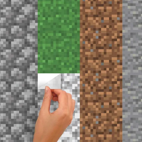 Vista 4 de RoomMates Minecraft - Calcomanías de pared para despegar y pegar, juego de 16 calcomanías, vinilo, verde, gris, marrón, extraíble reposicionable