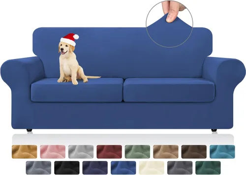 Vista 10 de KEKUOU 4 piezas de fundas elásticas para sofá de 3 cojines, fundas para sofá para mascotas, fundas para sofá lavables, suaves y elásticas, protector