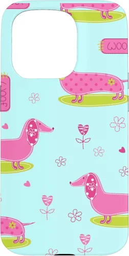 Vista 13 de Funda para iPhone 13 Dachshund Pattern turquoise Flowers Weiner Dog Lover