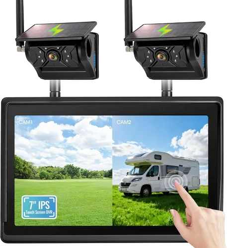 Vista 12 de Sistema de cámara de respaldo inalámbrico solar magnético, pantalla táctil IPS de 7 pulgadas con DVR, cámara de visión nocturna IR recargable