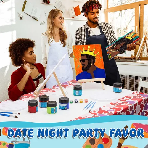 Vista 6 de Yeaqee Kit de 13 piezas de pintura y sorbo para adultos, lienzo elástico, para citas, noche, San Valentín, suministros de pintura, juego de pintura