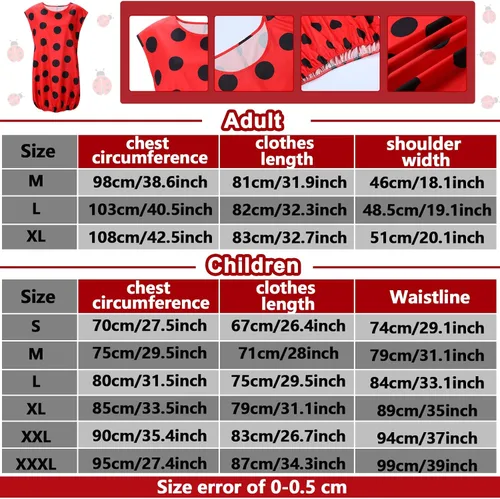 Vista 3 de Disfraz de mariquita para niñas y mujeres, vestido de mariquita mullido, calentadores de piernas, pantalones de ala, guantes, traje de mariquita