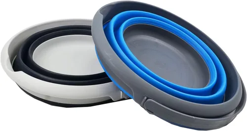 Vista 3 de SAMMART Cubo de plástico plegable de 8,5 L (2,2 galones) - Tina redonda plegable - Cubo de agua portátil para pesca - Maceta al aire libre que Azul