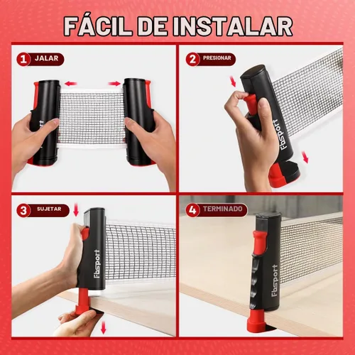 Vista 6 de FBSPORT Set de palas de ping pong, juego de tenis de mesa con 4 raquetas y 8 bolas, red retráctil con bolsa de almacenamiento - accesorios de pala 4