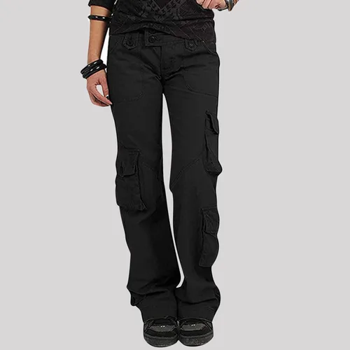 Vista 5 de Women's Tactical Active Cargo Pants Low Rise Casual Multi-Pockets Wide Leg Pants Stretch Relax Fit Workout Sweatpants