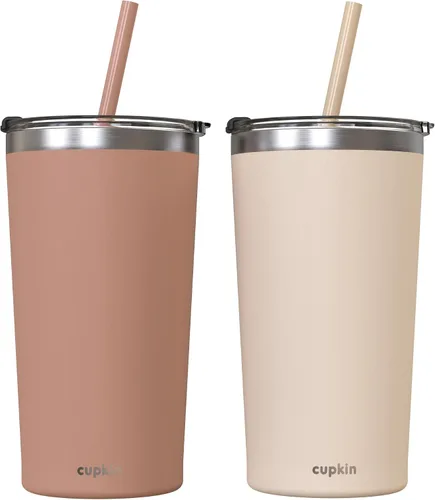 Vista 25 de CUPKIN - Taza apilable de acero inoxidable para niños, taza para batidos, tazas aisladas con recubrimiento en polvo, tapa libre de BPA y pajilla