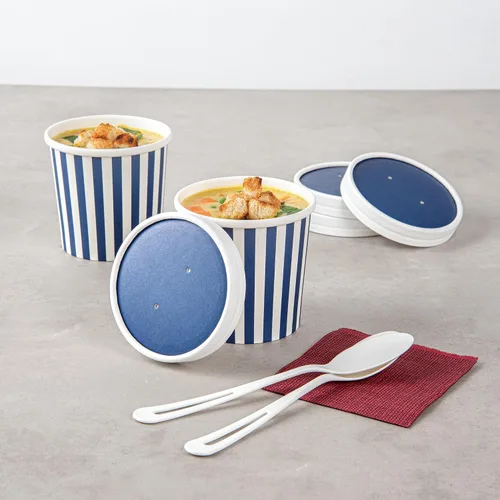 Vista 6 de Restaurantware Bio Tek - Tapas para sopa de papel azul, 200 desechables, 12 onzas, redondas, estilo moderno, herméticas, se venden por separado