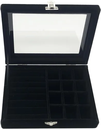 Vista 3 de Joyero organizador, caja de almacenamiento de joyería con tapa de vidrio transparente, caja de anillo de joyería de vidrio de terciopelo, caja