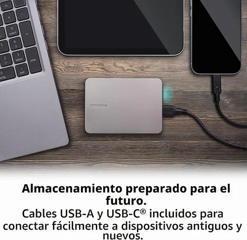 Vista 4 de Toshiba Canvio Flex 1TB - Disco duro externo portátil de 2.5 pulgadas (HDD) para Mac, PC con Windows, teléfono inteligente y tableta, compatible