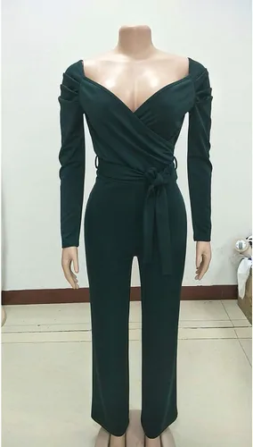 Vista 3 de IyMoo Enterizo sexy cruzado con cuello en V y pierna ancha para mujer
