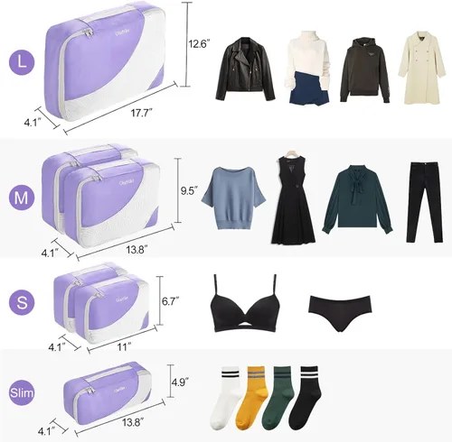 Vista 2 de OlarHike Juego de 6 cubos de embalaje para viajes, 4 tamaños diferentes (grande, mediano, pequeño, delgado), bolsas organizadoras de equipaje