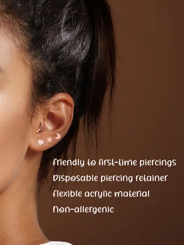 Vista 7 de PiercingJ Aretes de cartílago de acrílico transparente de 0.56 oz, anillo de plástico para lengua tragus, lindo corazón, estrella, nariz, labio