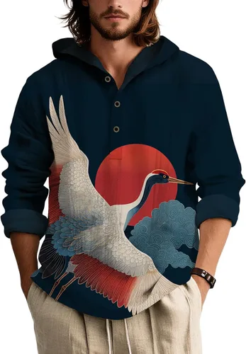 Vista 15 de Sudadera con capucha para hombre, de gran tamaño, elegante, vintage, con botones, casual, de manga larga, sudadera con capucha