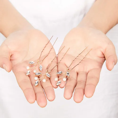 Vista 3 de Syhood 6 horquillas para el pelo de novia de cristal de perlas con diamantes de imitación, horquillas para el pelo de boda, accesorios de graduación