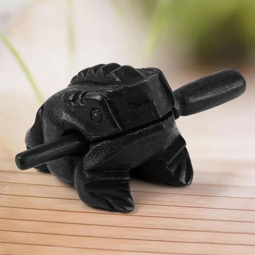 Vista 5 de Rana de madera de 8.89 cm Guiro Rasp Instrumento - Bloque de tono de percusión musical artesanal (Negro) Handmade Wood Noise Maker Musical Frogs