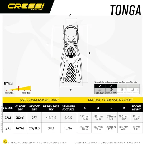 Vista 5 de Cressi Aletas de snorkel ajustables para adultos con hebillas ultra resistentes, muy ligeras, ideales para viajar - Tonga: diseñadas en Italia