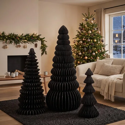 Vista 21 de 3 piezas de árbol de Navidad grande de panal, clásico, beige, verde, marrón