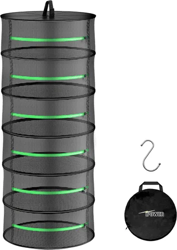 Vista 16 de iPower Red de secado plegable de malla para hierbas de 2 pies y 6 capas con cremalleras, anillo resistente para plantas hidropónicas, bolsa