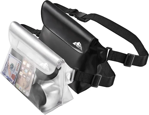 Vista 13 de HEETA Paquete de 2 bolsas impermeables con correa para la cintura, bolsa seca táctil con cinturón ajustable para teléfono, objetos de valor