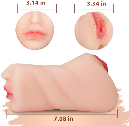 Vista 4 de Masturbadores masculinos de bolsillo 3 en 1 con cara realista, muñeca sexual con boca texturizada realista, vagina y ano apretado, masturbador