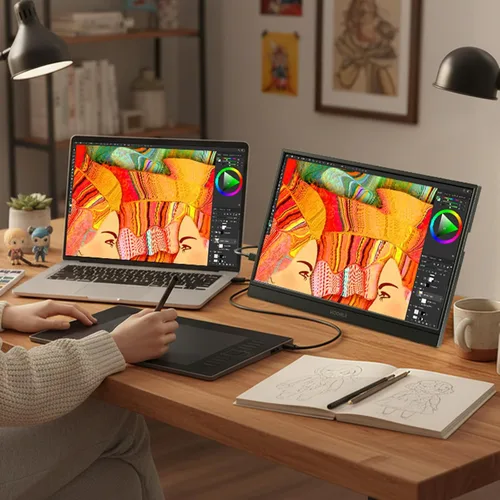 Vista 12 de KOORUI Monitor portátil de 15.6 pulgadas FHD 1080P IPS, segunda pantalla para viajes y oficina, monitor de juegos USB-C HDMI con soporte y altavoces