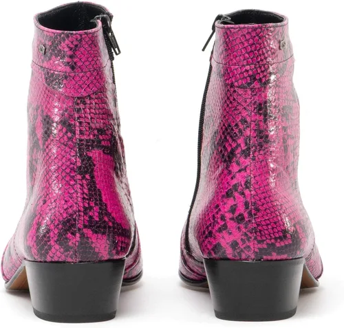 Vista 5 de Club Cubano EMMANUEL Botas de tacón cubano de piel con estampado de serpiente para hombre color magenta neón